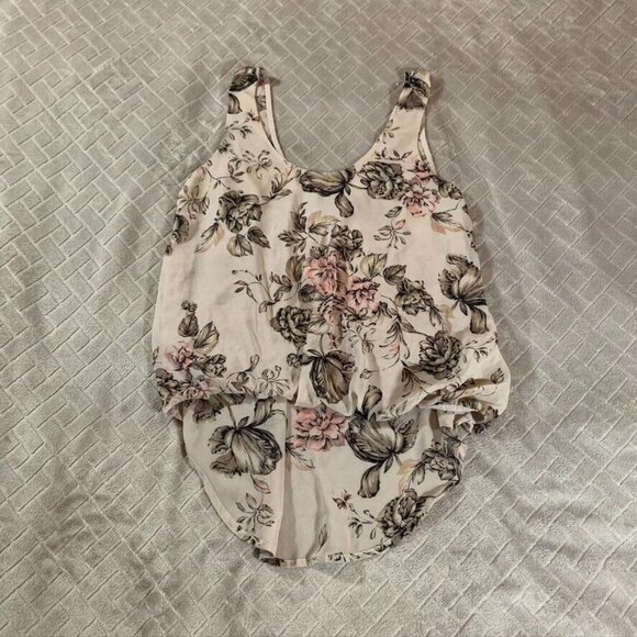 ASTR the label Women XS Tank Top Blouse Beige Chiffon Floral High Low Sheer Back - Picture 1 of 7